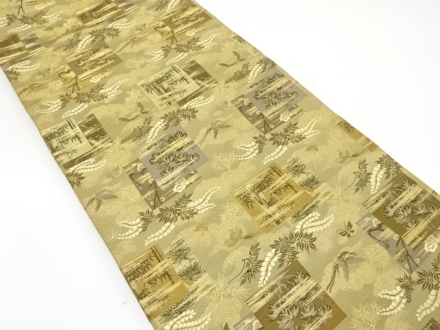 JAPANESE KIMONO / ANTIQUE MARU OBI / SILK / WOVEN FLOWER & PHOENIX